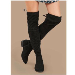 New Black Faux Suede Over The Knee High Boots